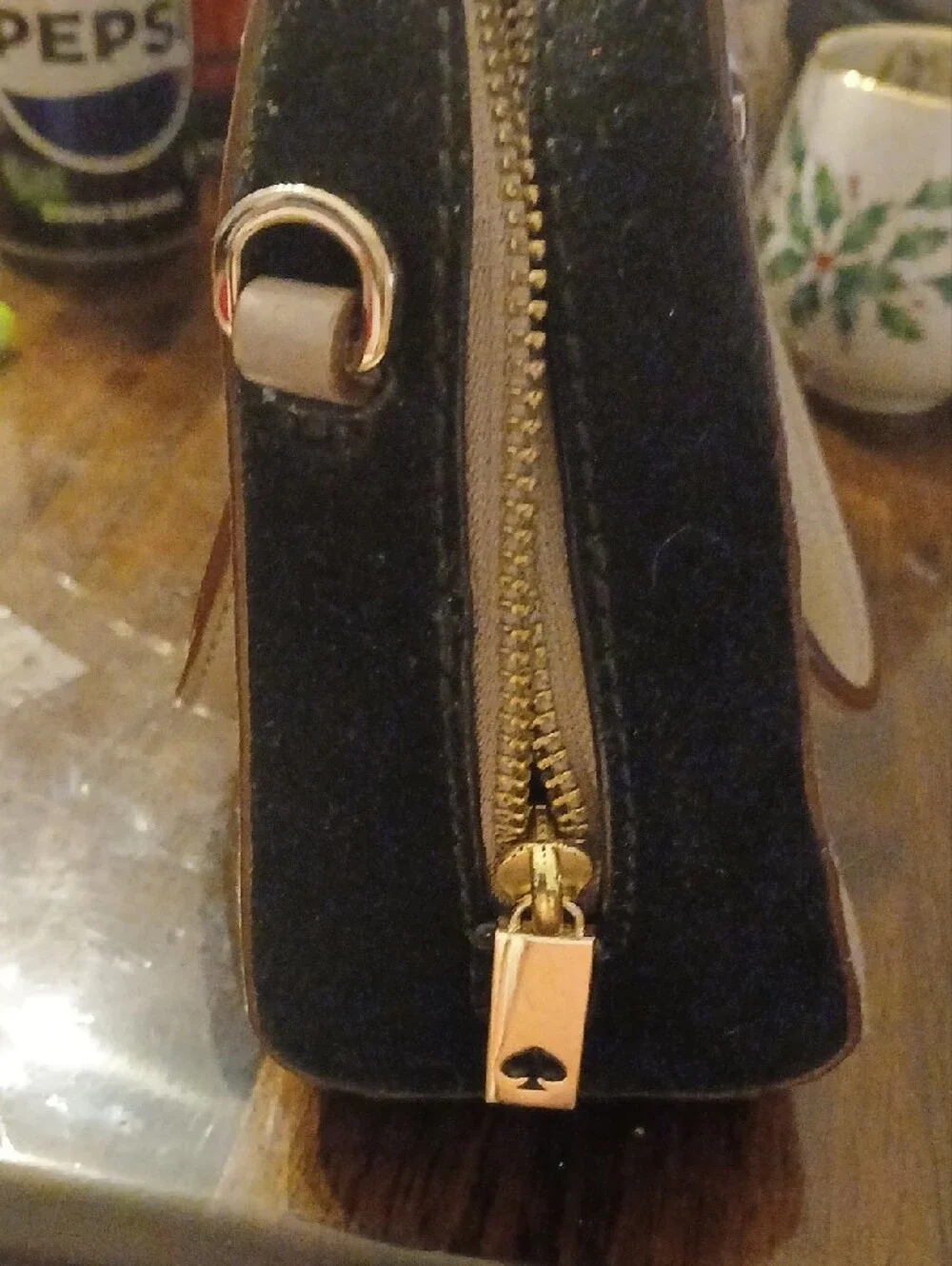 kate spade Pebbled Leather Mini Satchel in Light Taupe & Black